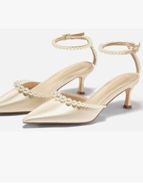 COUTGO Pearl Kitten Ankle Strap Heels  - size 7.5